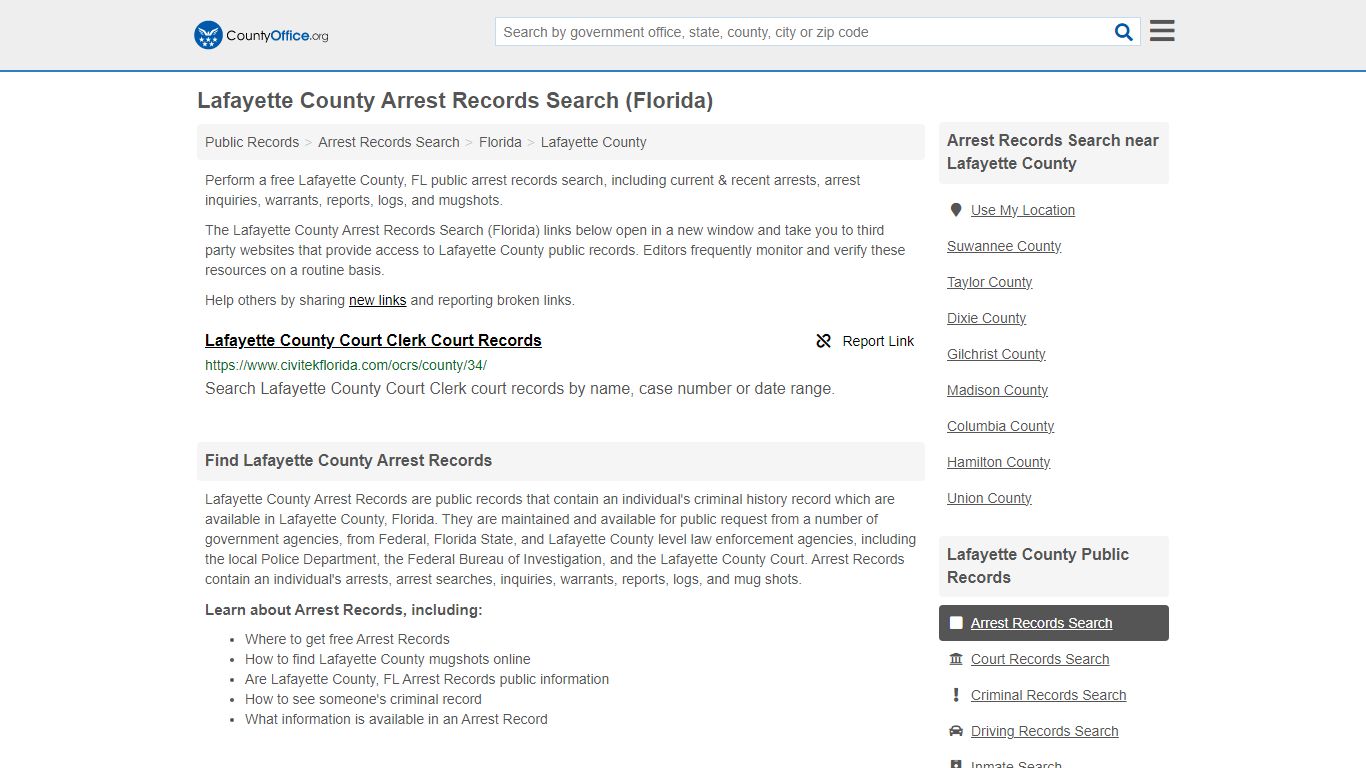 Lafayette County Arrest Records Search (Florida) - County Office